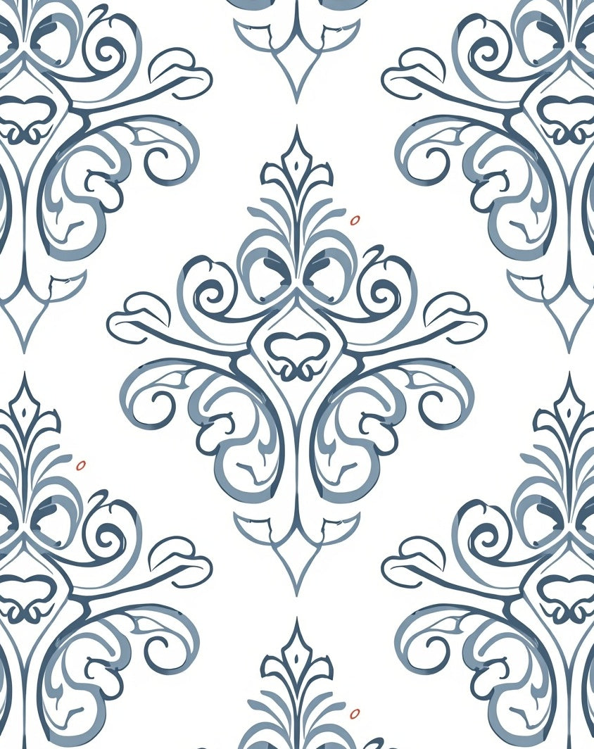 Classic Blue Arabesque Scrollwork Area Rug