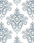 Classic Blue Arabesque Scrollwork Area Rug