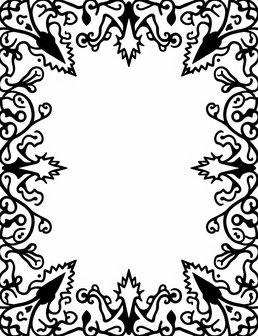 Classic Black Floral Scroll Border Rug