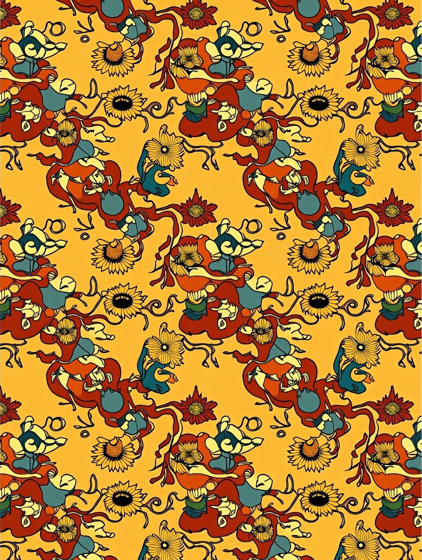 Whimsical Floral Swirl Amber Rug