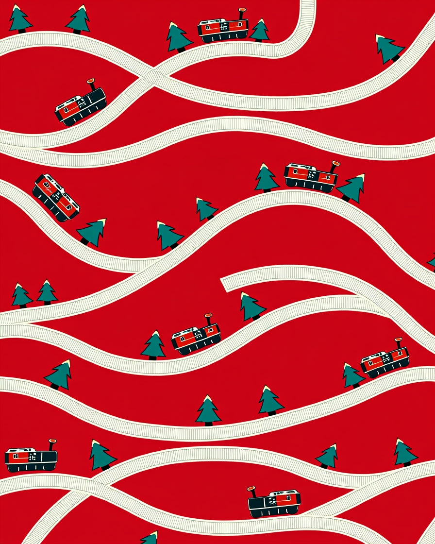 Whimsical red train evergreen forest travel Rug