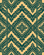 Teal Yellow Damask Medallion Arrangement Rug