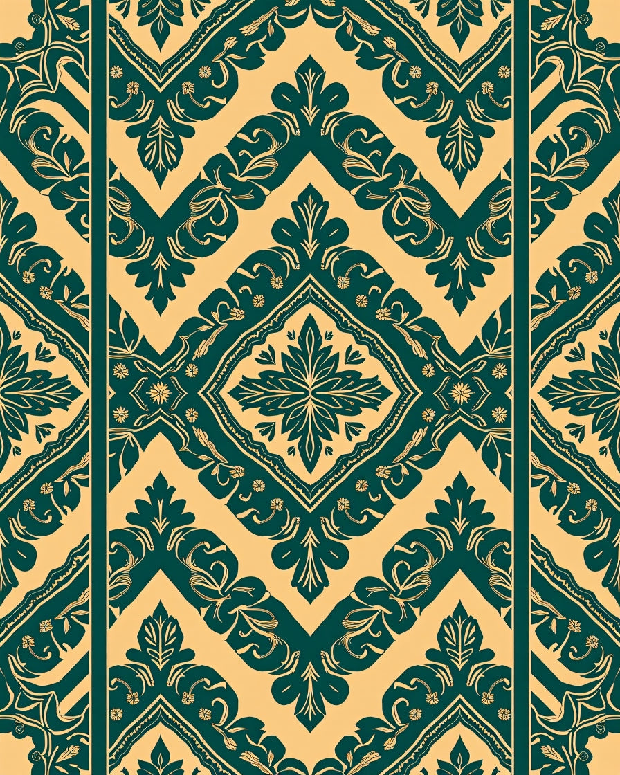 Teal Yellow Damask Medallion Arrangement Rug