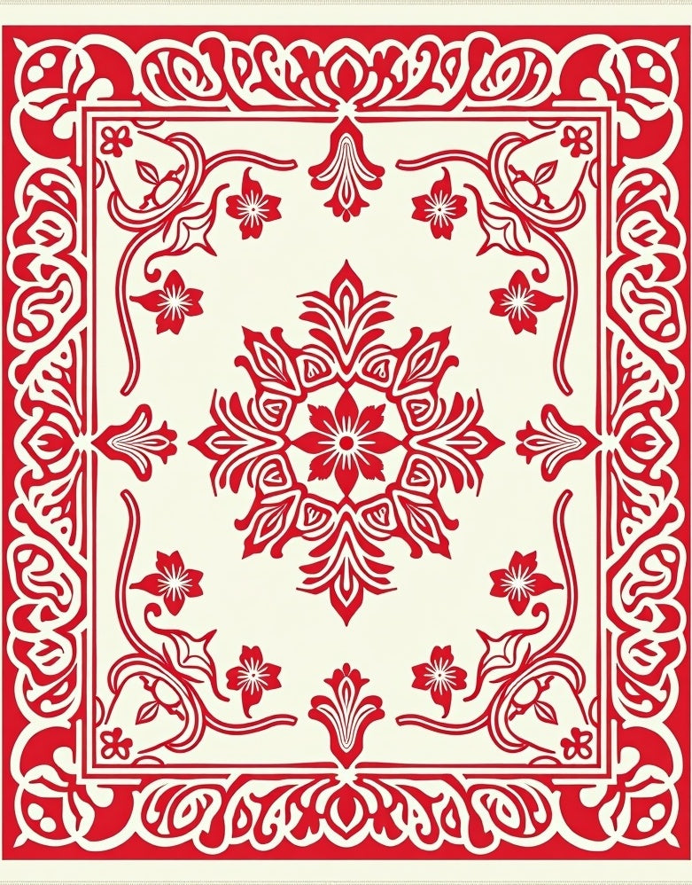 Ornate Crimson Blossom Square Rug