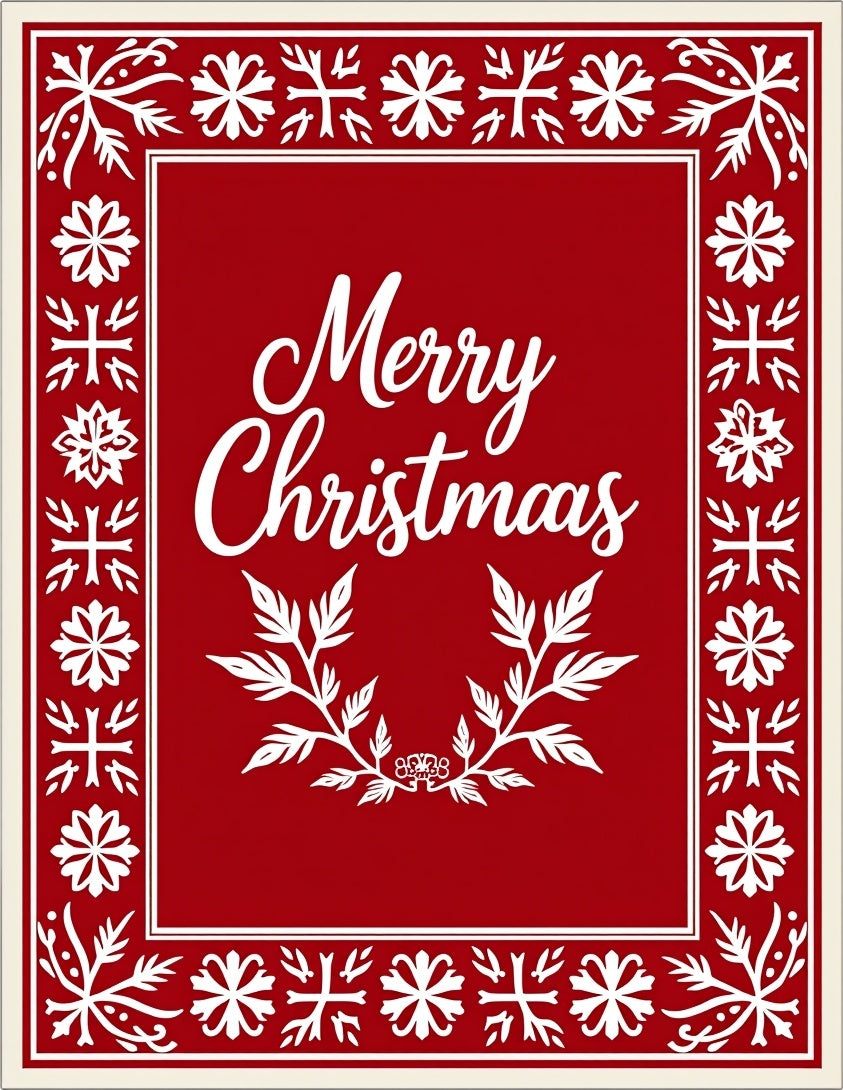 Crimson Snowflakes Holly Wreath Rug