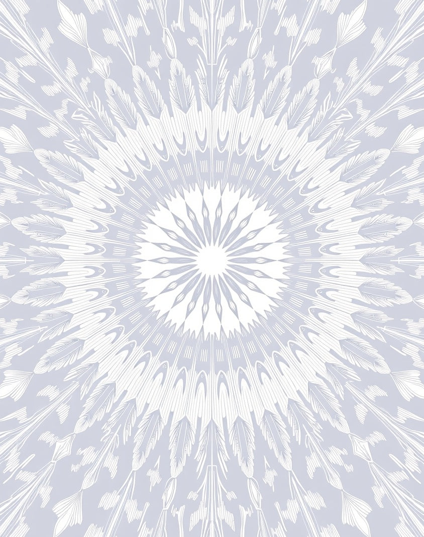 Light Blue Feathered Sunburst Mandala Rug