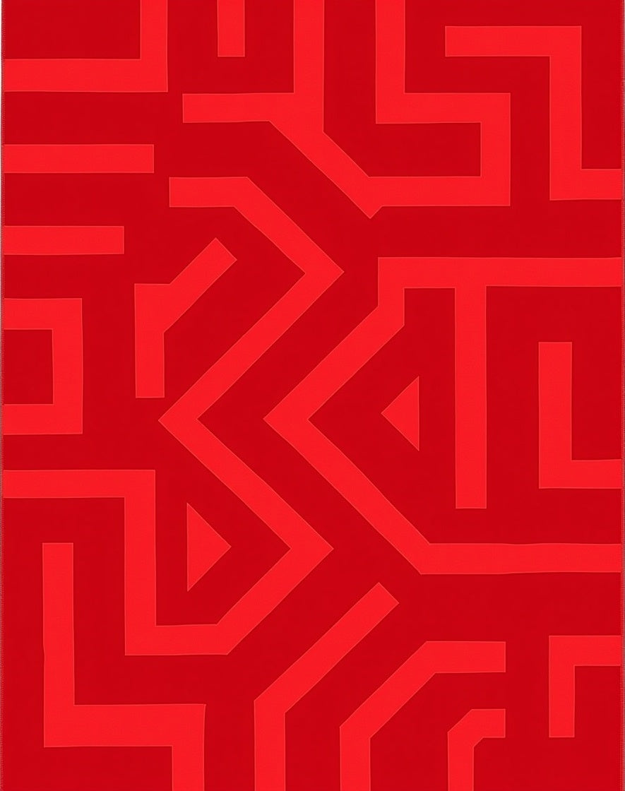 Crimson Red Geometric Maze Rug