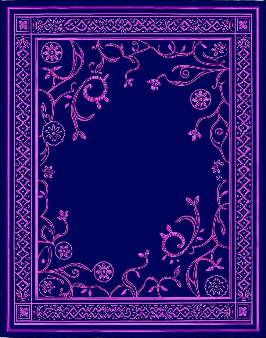 Vibrant Pink Floral Vine Border Rug