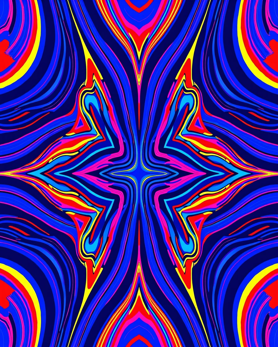 Vibrant Blue Magenta Yellow Starburst Rug