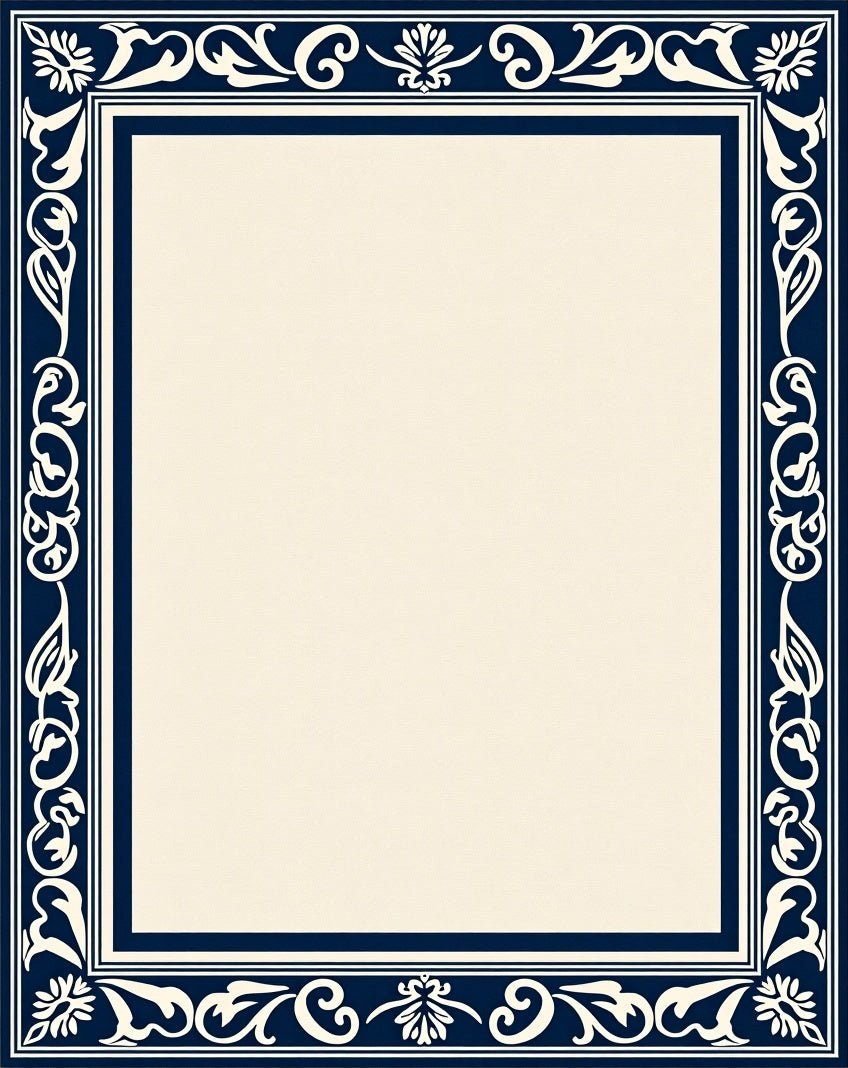 Elegant Cream Navy Floral Border Rug
