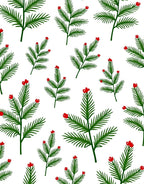 Green Holly Berry Branches on White Rug