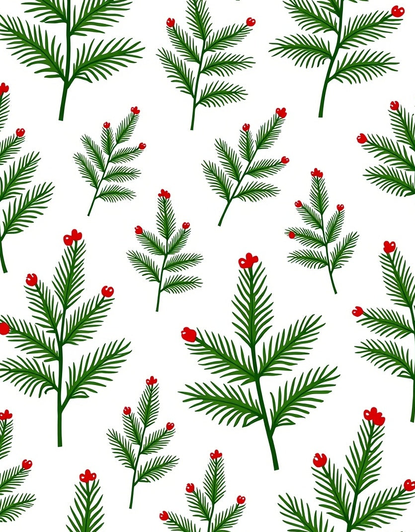 Green Holly Berry Branches on White Rug