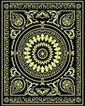 Ornate Yellow Sunburst Mandala Black Rug