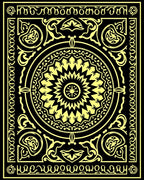 Ornate Yellow Sunburst Mandala Black Rug
