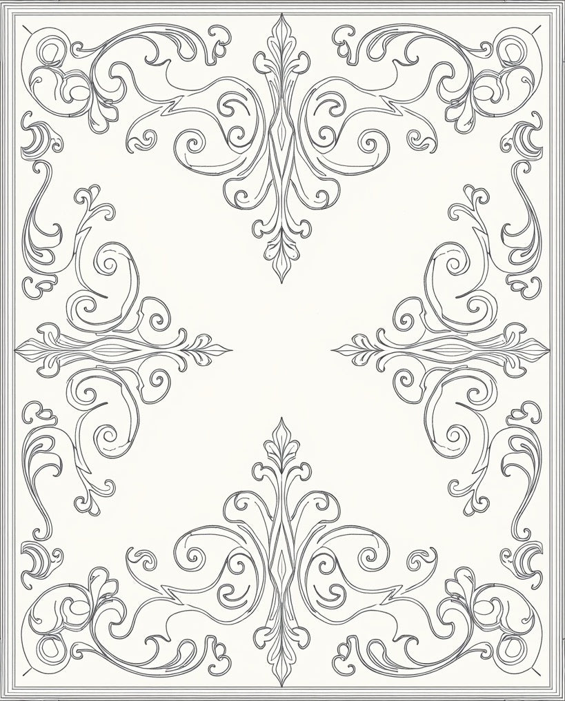 Ornate Gray Filigree Scrollwork Rug