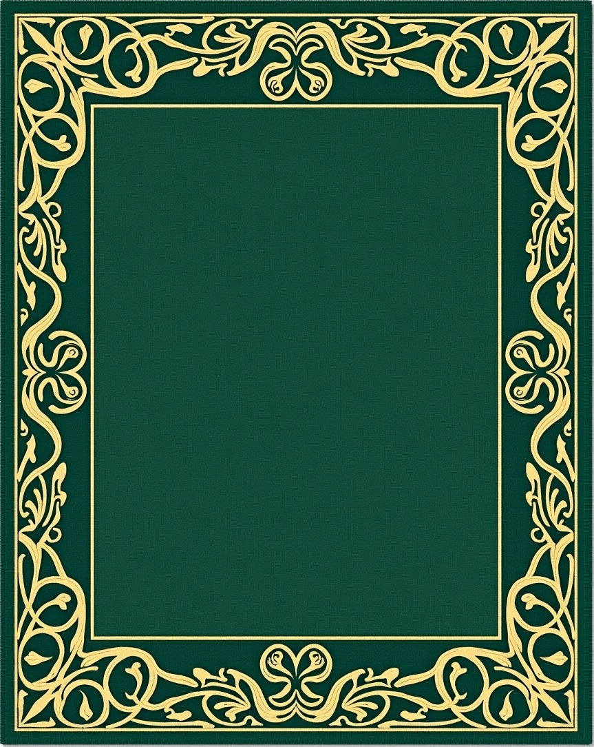 Emerald Green Golden Art Nouveau Border Rug