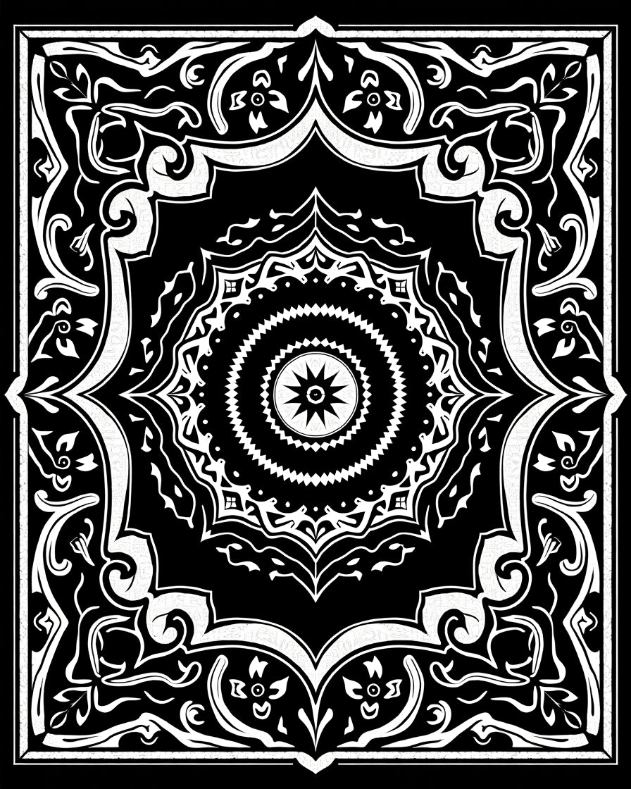Classic Black White Mandala Ornament Rug