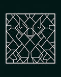 Geometric White Inlay Framing Dark Rug