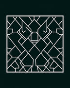 Geometric White Inlay Framing Dark Rug