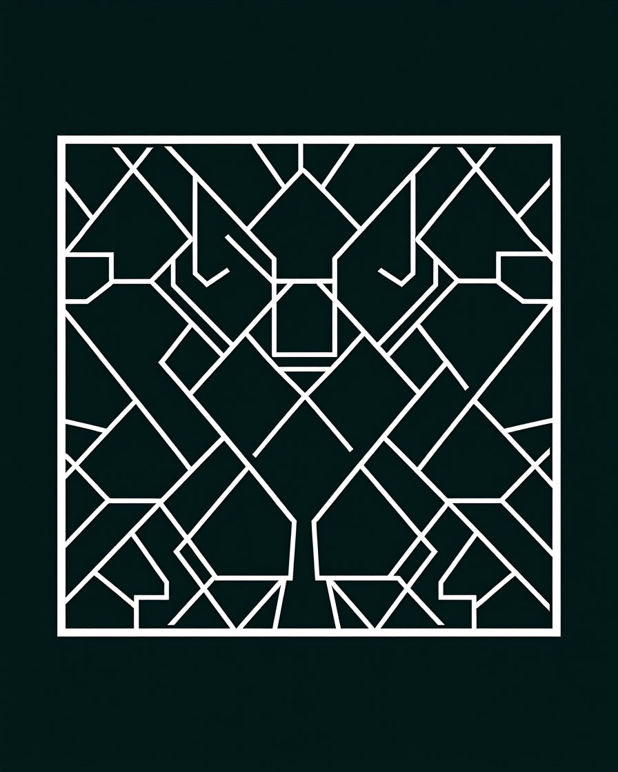 Geometric White Inlay Framing Dark Rug