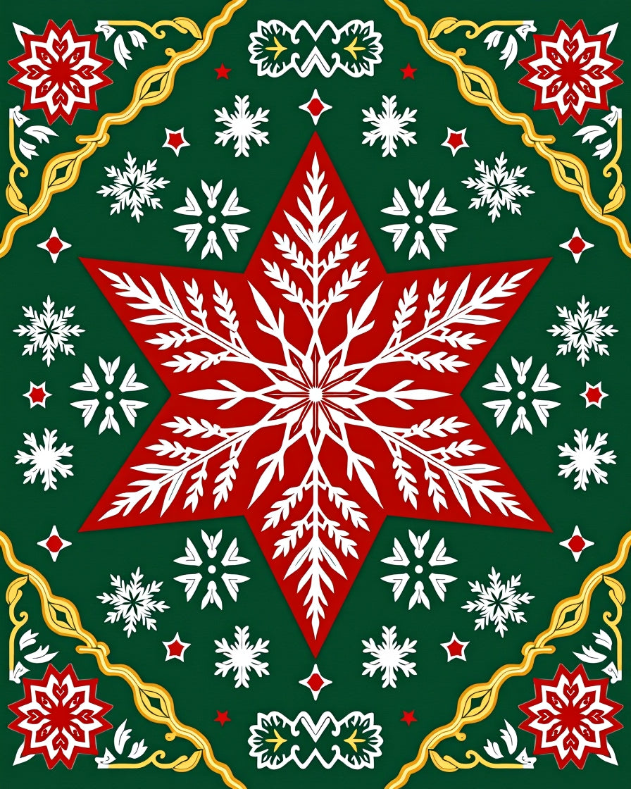 Festive Red White Snowflake Star Jewel Tones Rug