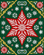 Festive Red White Snowflake Star Jewel Tones Rug