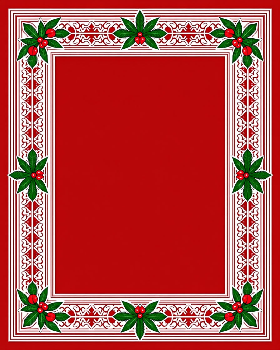 Festive Red Green Holly Border Rug
