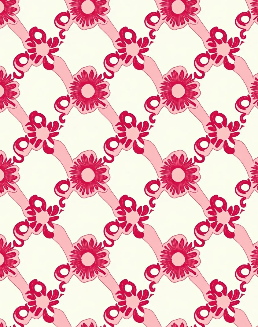 Sweet Pink Ribbon and Flower Lattice Rug