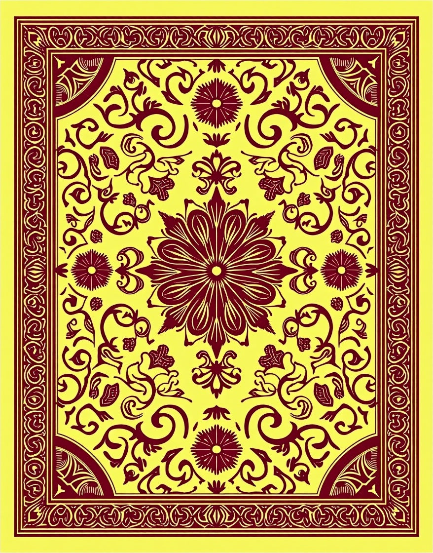 Rich Burgundy Floral Scrolling Medallion Rug