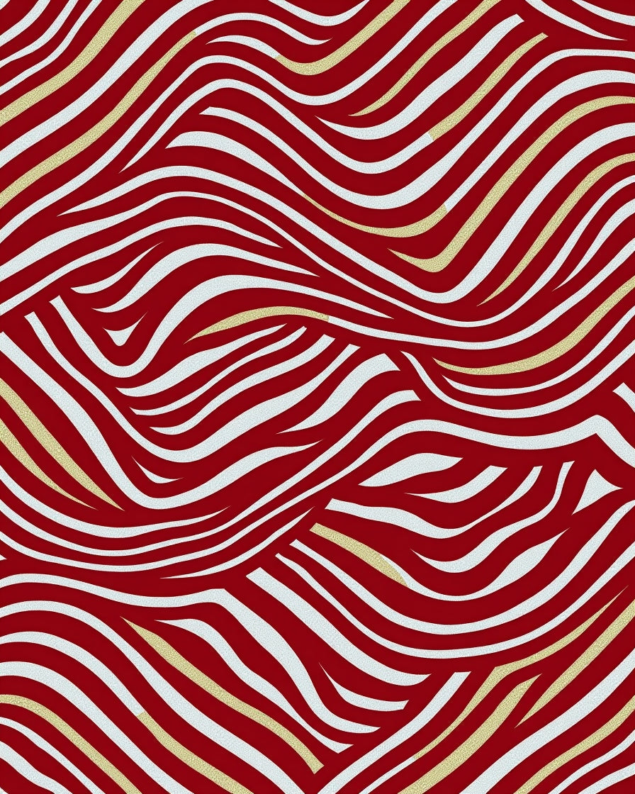 Crimson White Gold Curving Lines Rug