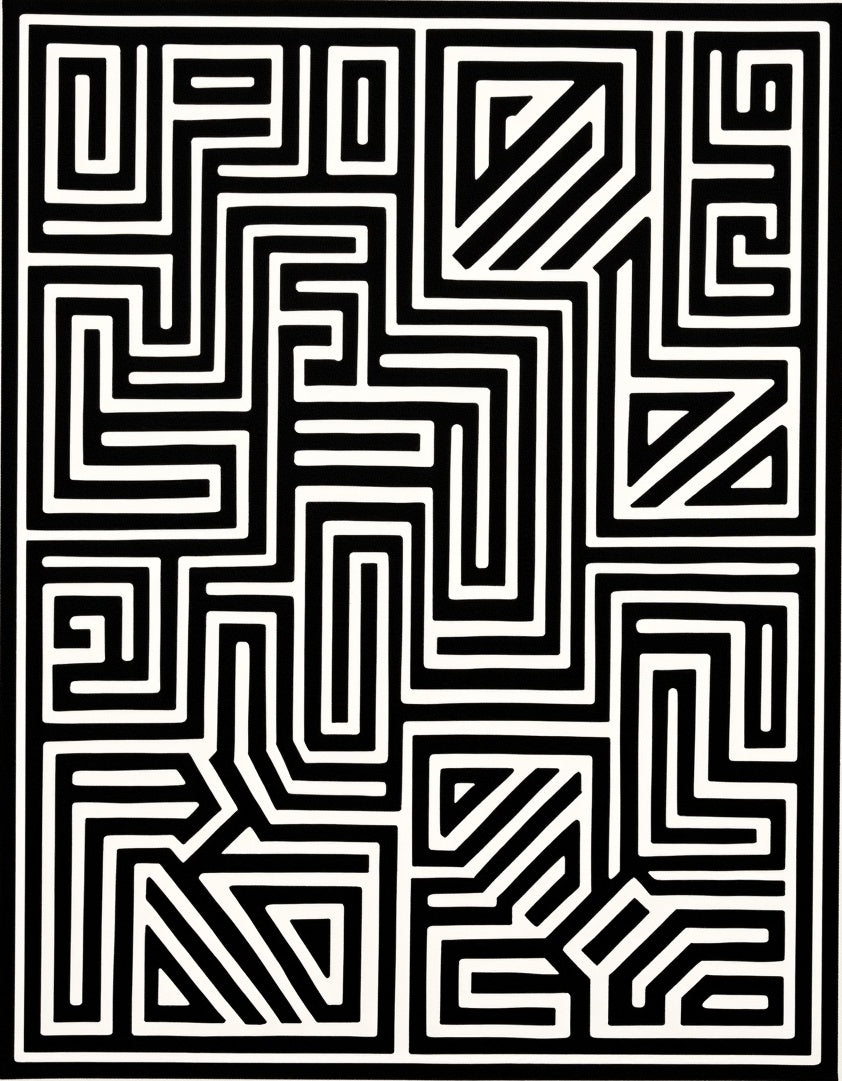 Monochrome Maze Geometric Black White Rug