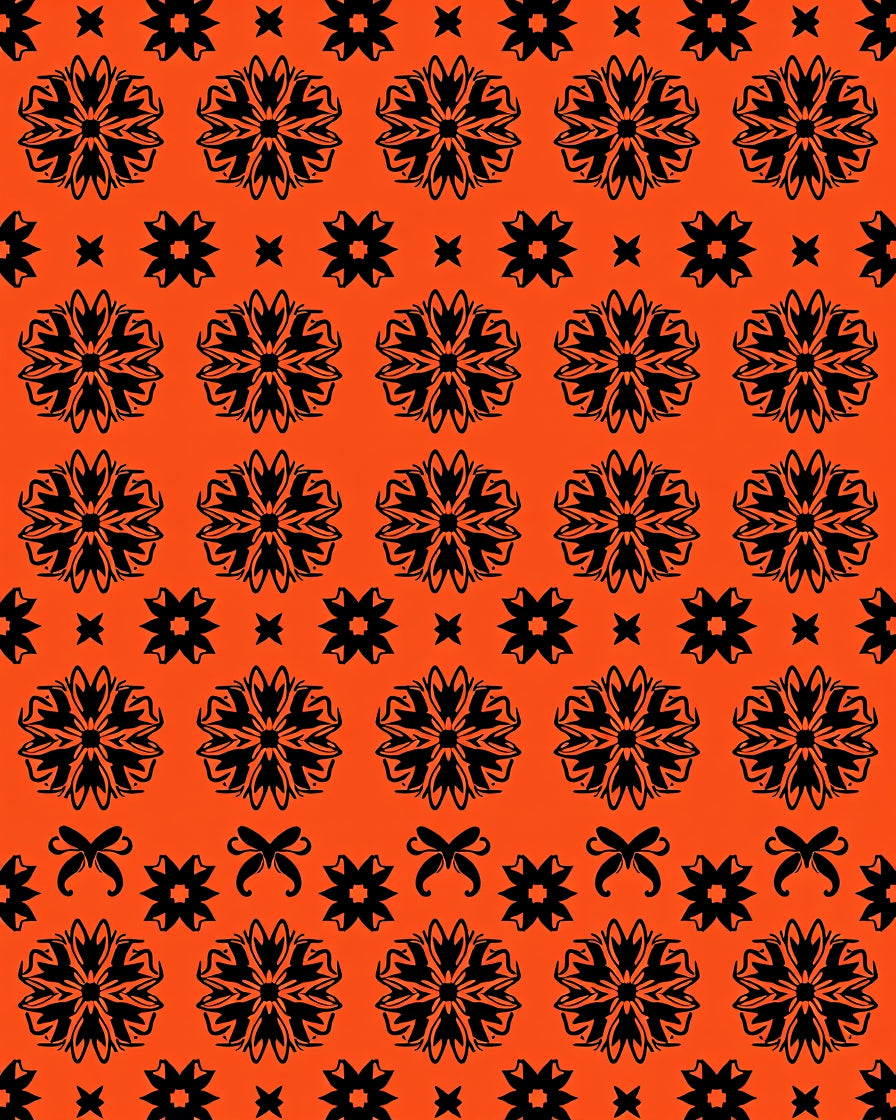 Bold Black Starburst Orange Rug