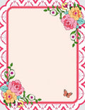 Pink Floral Butterfly Accent Border Rug