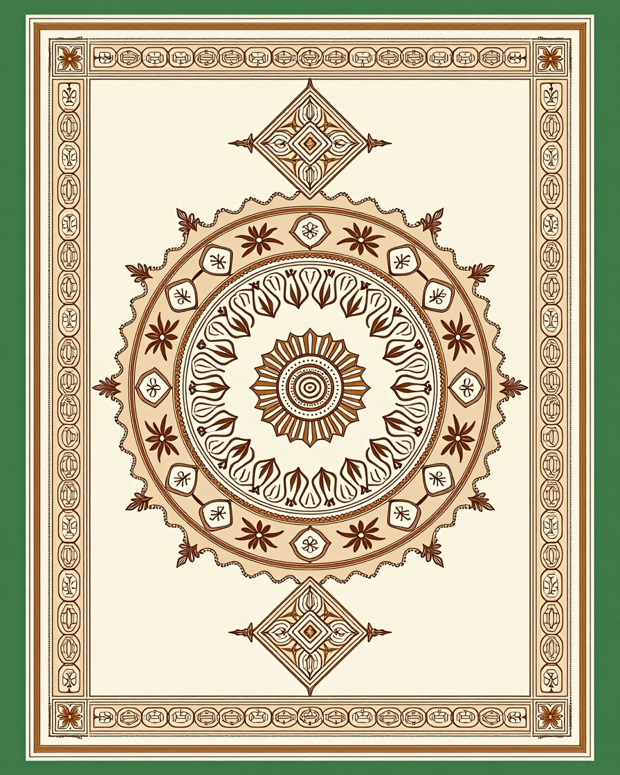 Earthy Cream Brown Mandala Border Rug