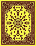 Yellow Burgundy Floral Sunburst Medallion Rug