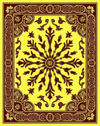 Yellow Burgundy Floral Sunburst Medallion Rug