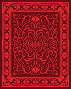 Crimson Red Floral Border Scrollwork Rug