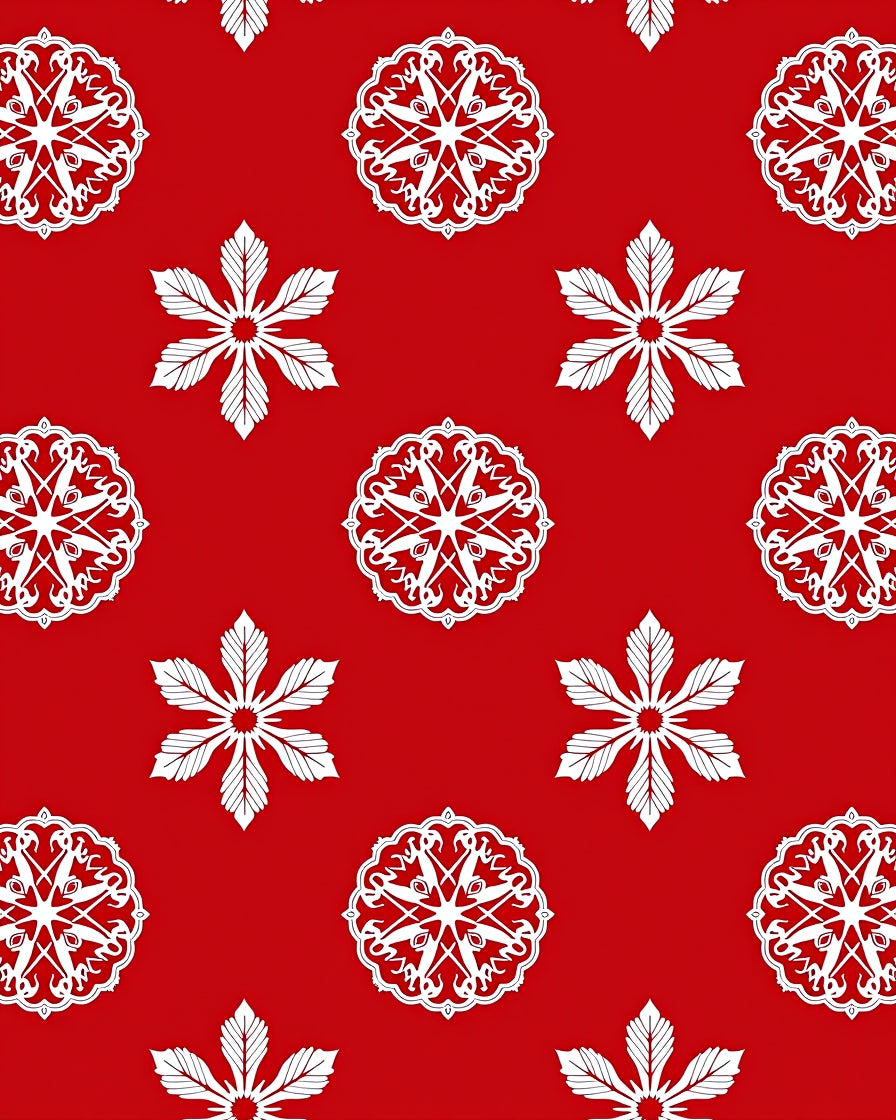 Crimson White Snowflake Mandalas Rug
