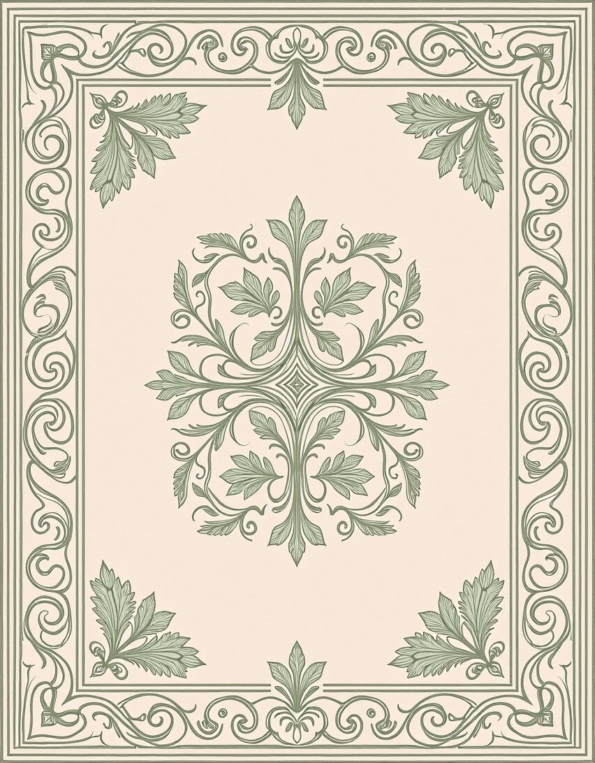 Vintage Sage Green Floral Scroll Rug