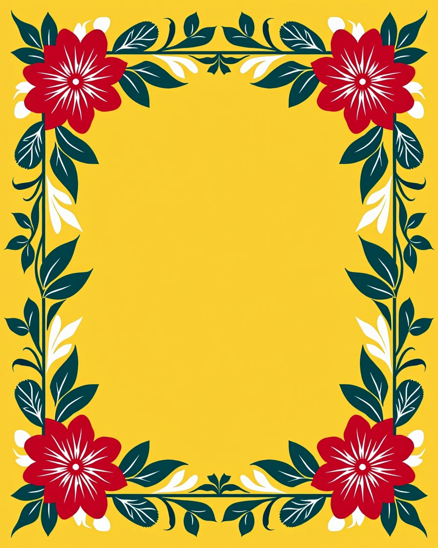 Vibrant Red Floral Foliage Border Rug