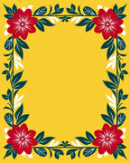 Vibrant Red Floral Foliage Border Rug