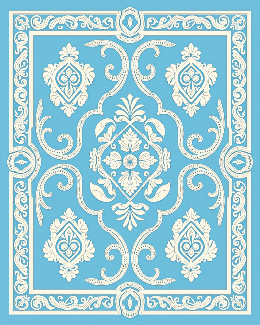 Pale Blue Cream Orante Scrollwork Rug