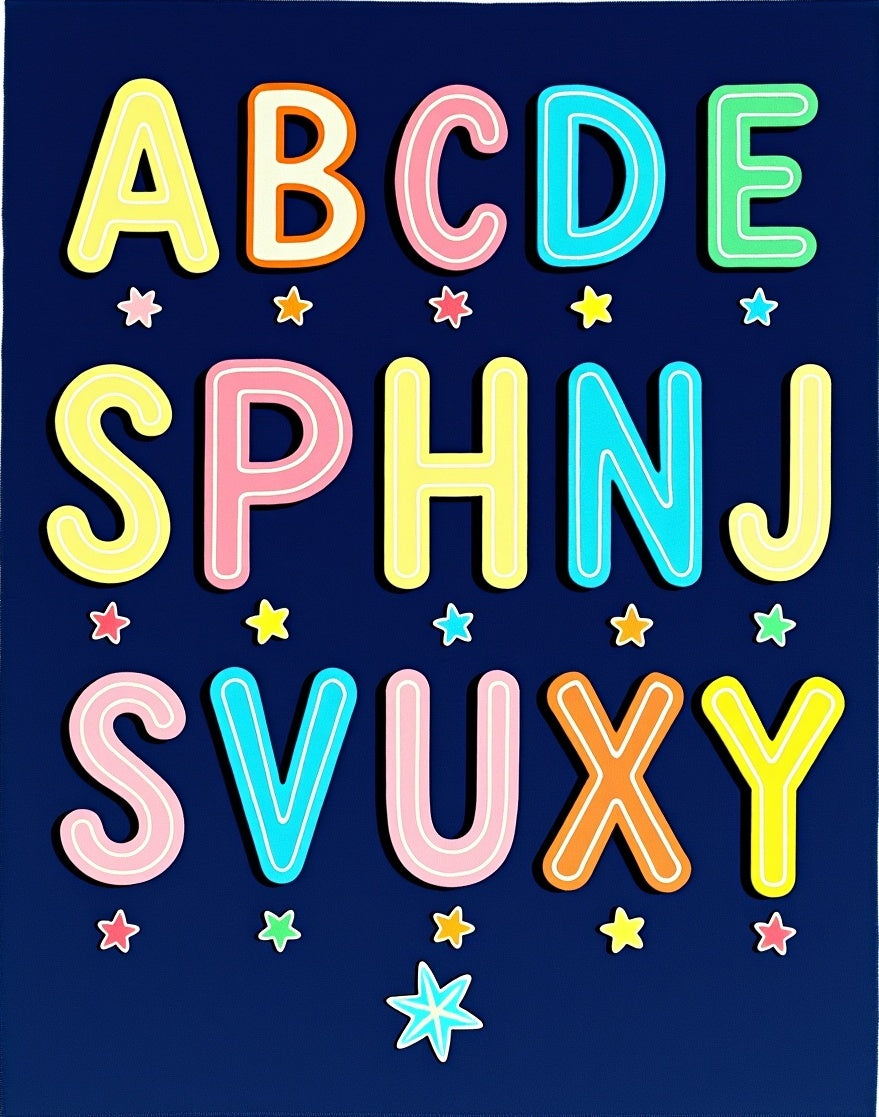 Playful Alphabet Stars Navy Rug