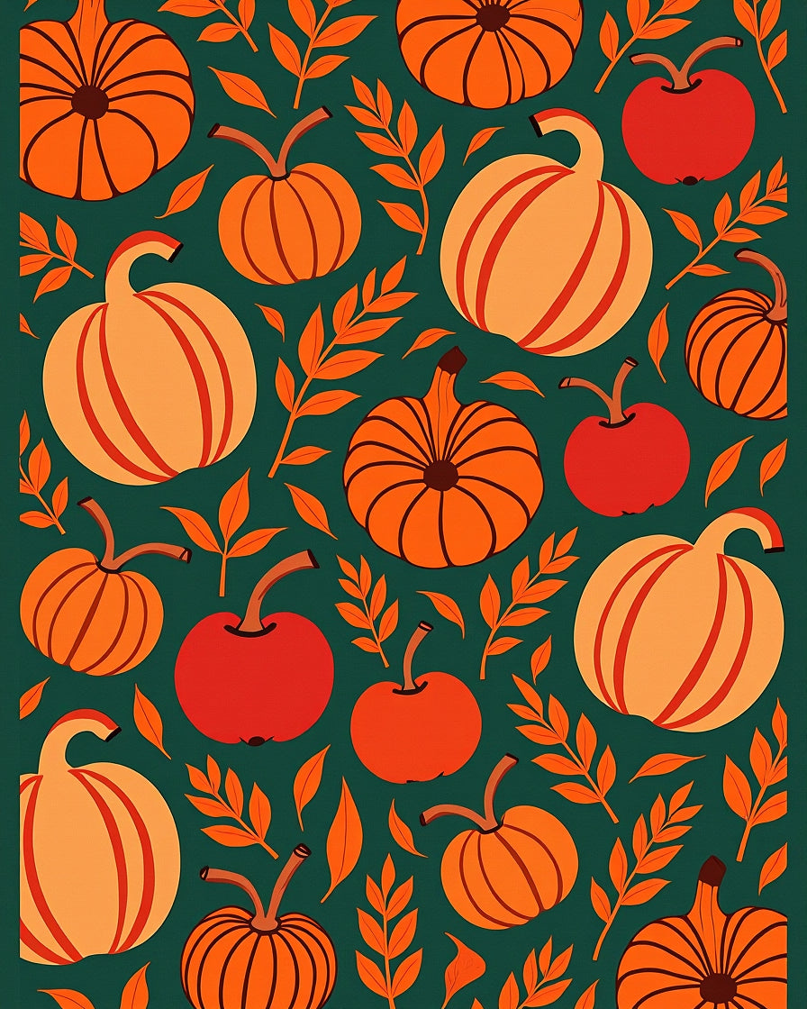 Autumn Harvest Pumpkin Apple Foliage Rug
