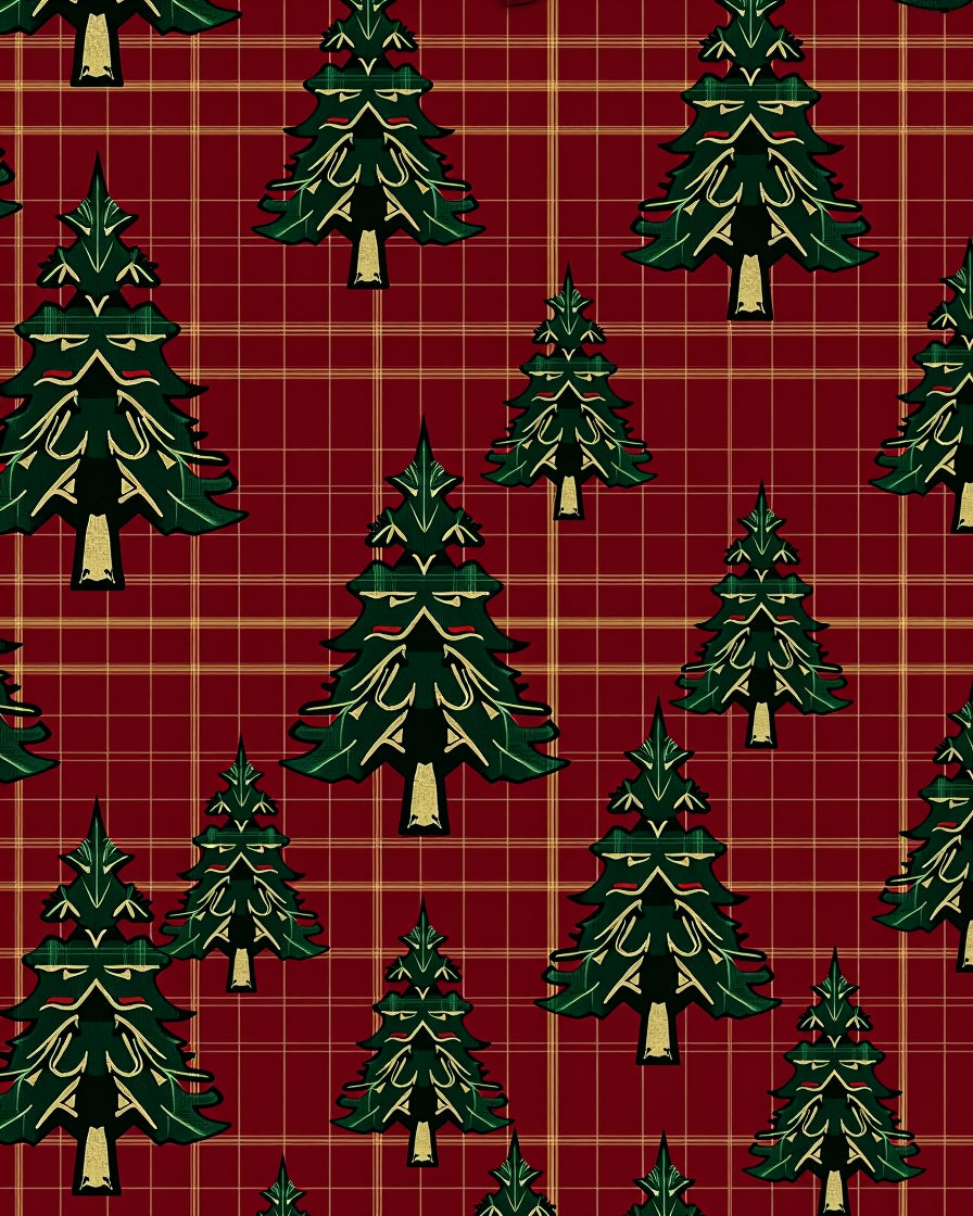 Crimson Tartan Evergreen Forest Rug