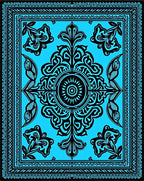 Electric Blue Floral Medallion Tapestry Rug