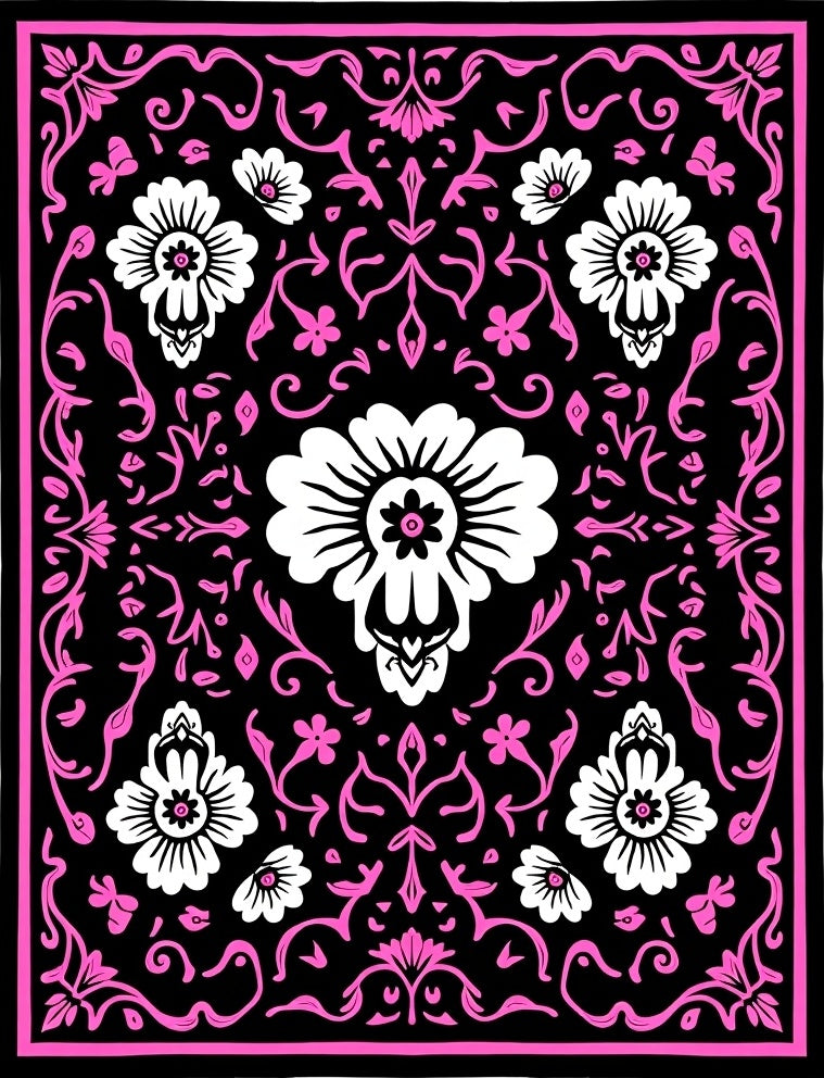 Bold Magenta Floral Damask Rug