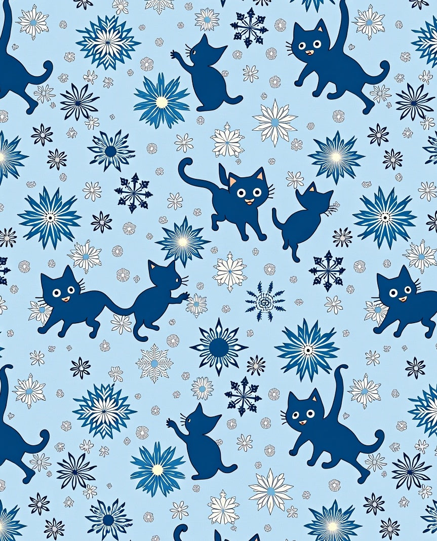Playful Blue Cats Snowflakes Background Rug