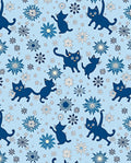 Playful Blue Cats Snowflakes Background Rug