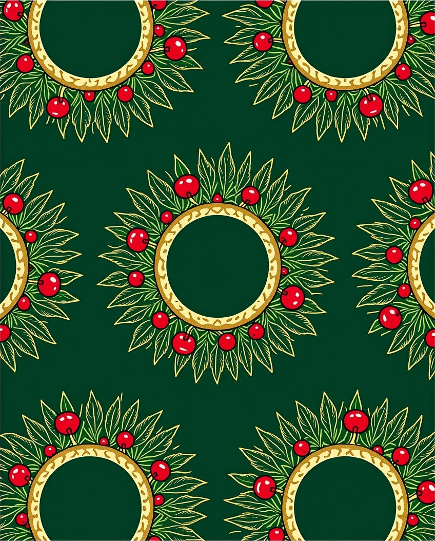 Gold Red Cherry Leaf Wreath Rug